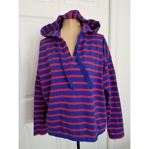 GAP Red Blue Long Sleeve V-Neck Cotton Hoodie Womens Sz (S)